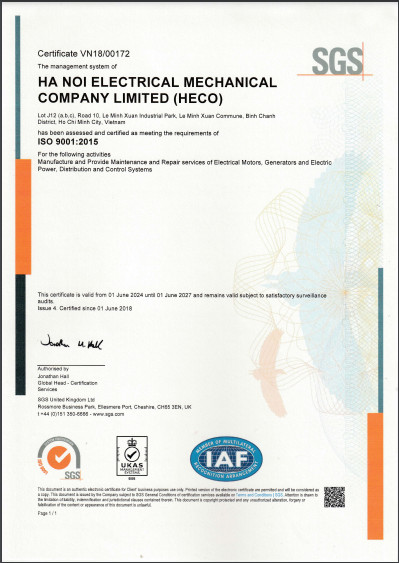 ISO 9001:2015 - Động Cơ Điện HECO - Công Ty TNHH Điện Cơ Hà Nội (HECO)